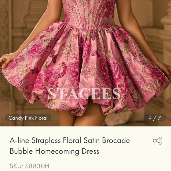 Elegant Pink Floral Strapless Dress - Picture 5 of 13